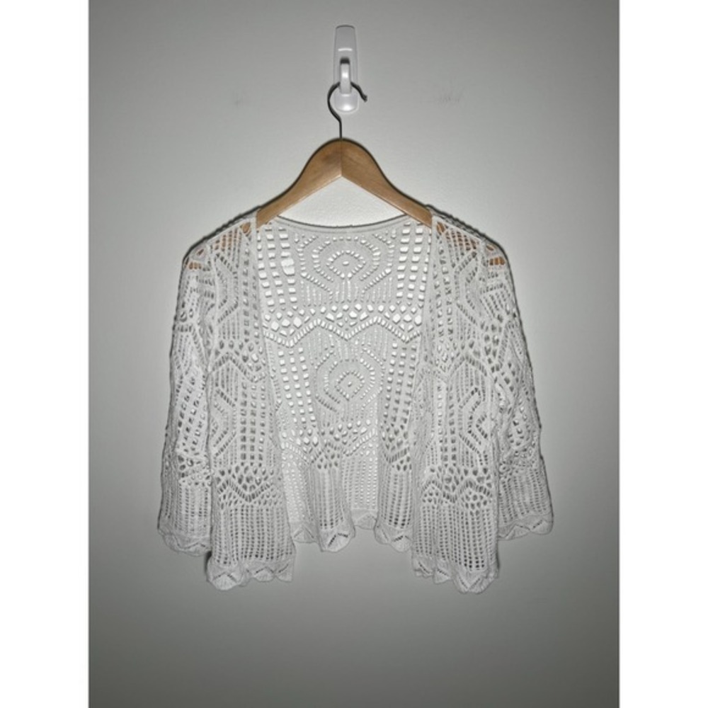 Forest Fairy Boho Cottage Granola Crochet Cardigan Womens White NO SIZE